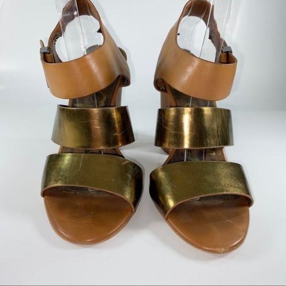 Sam Edelman Yelena Block Heel Gold Chunky Sandals - Picture 8 of 12